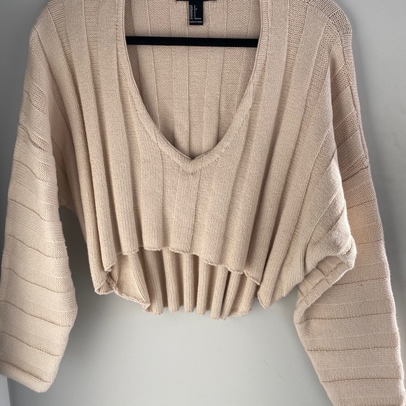 Cream v neck ribbed cropped f21 sweater - Picture 4 of 6
